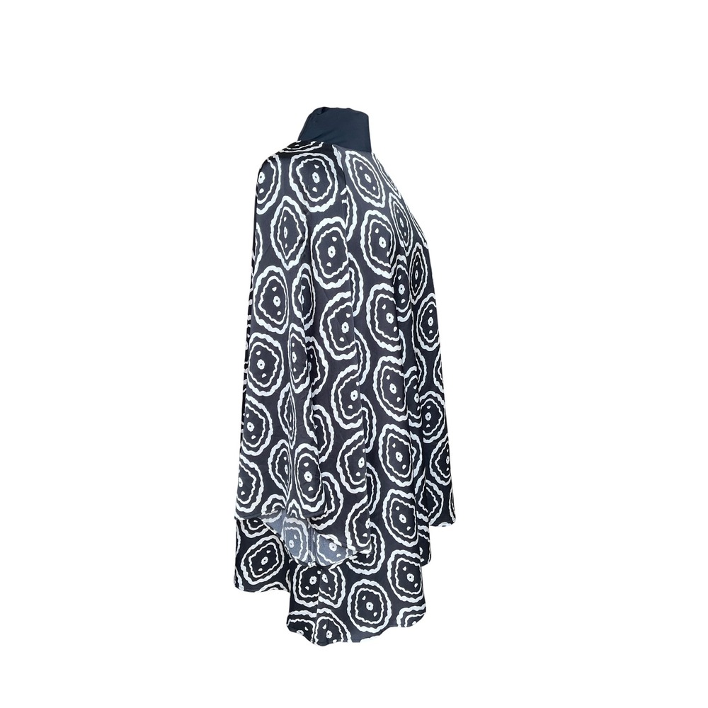 GiGiO USA Black White Abstract Print Tunic Top Wide Bell Sleeve Keyhole Back